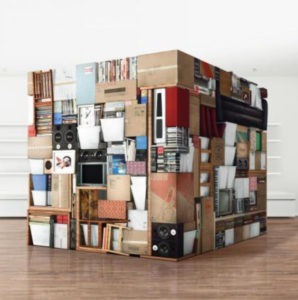 Meubles et objets empilés en cube, illustration du garde-meubles
